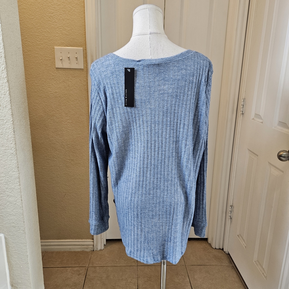 Nally & Millie Ribbed Knit Long Sleeve Top – Blue – Size L/XL NWT - Picture 3 of 11